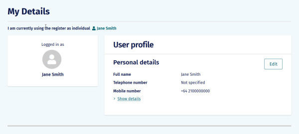 Screenshot of a user profile